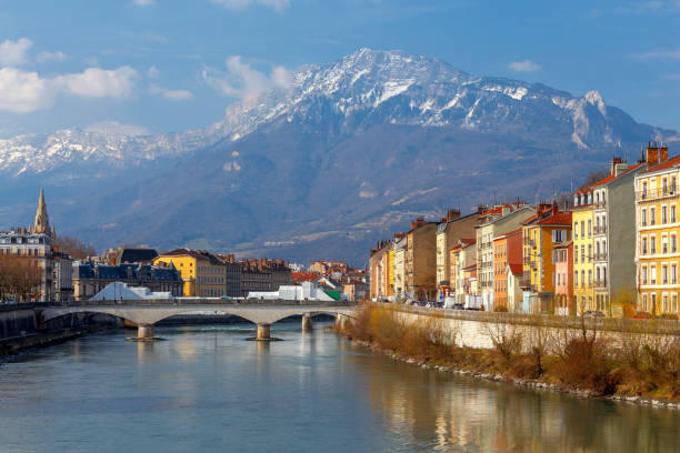 Grenoble. The city embankment. The city embankment along the river Isere. Grenoble. France. auvergne rhône alpes photos stock pictures, royalty-free photos & images