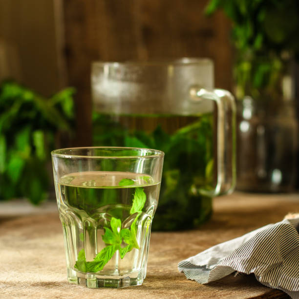 istock mint lemonade in a transparent glass  (fresh petals of mint in the cooled drink) 961923764