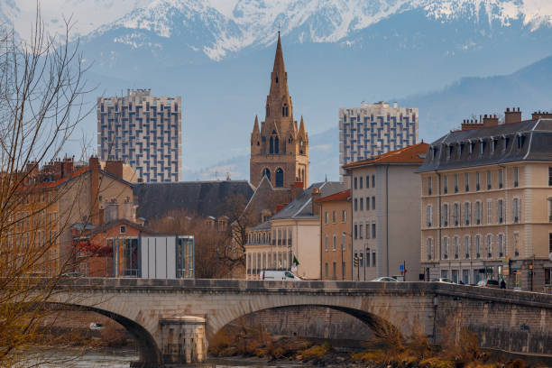 Grenoble. The city embankment. The city embankment along the river Isere. Grenoble. France. isere river stock pictures, royalty-free photos & images