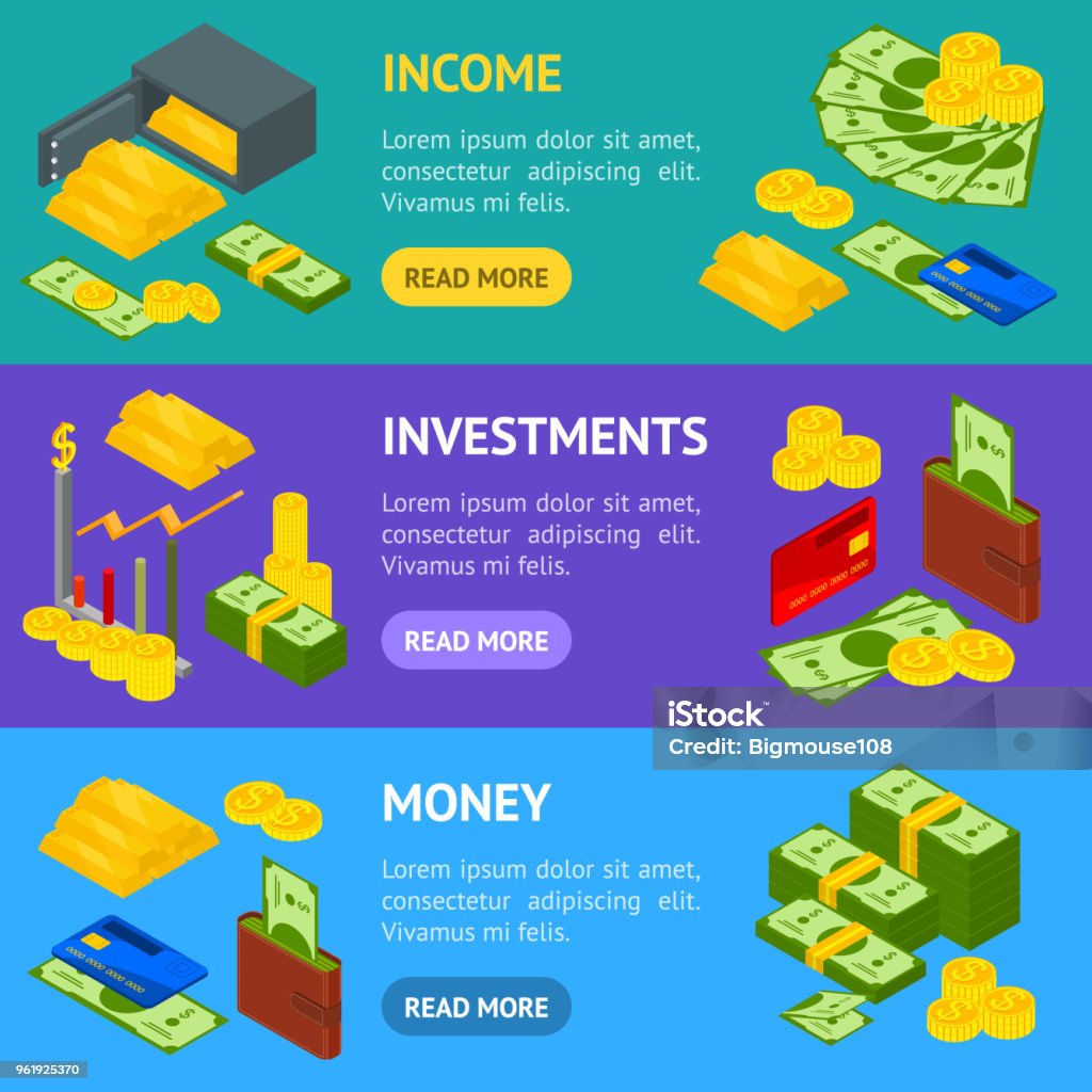 Money Banner Pattern Money Banner Horizontal Set Isometric View Vector Stock Illustration ...