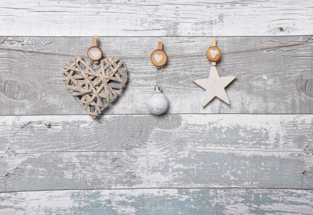 istock Weathered screen of boards with Christmas decoration 961942210
