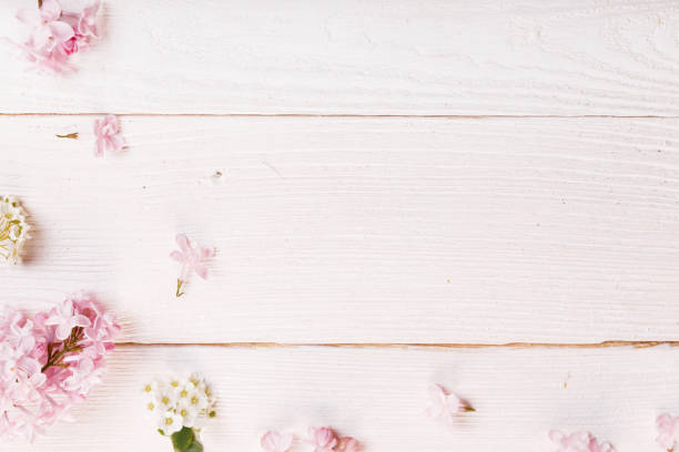 istock Festive flower composition on the white background. Overhead view 961945796