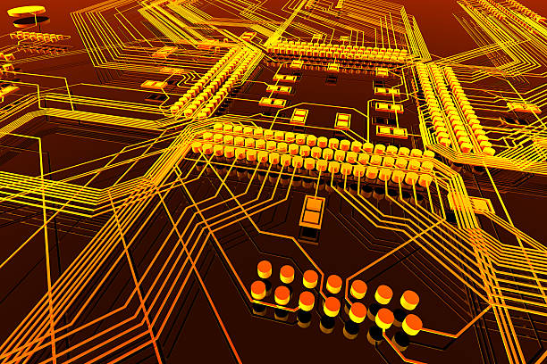 istock Orange and yellow illustration of circuit board 96195524
