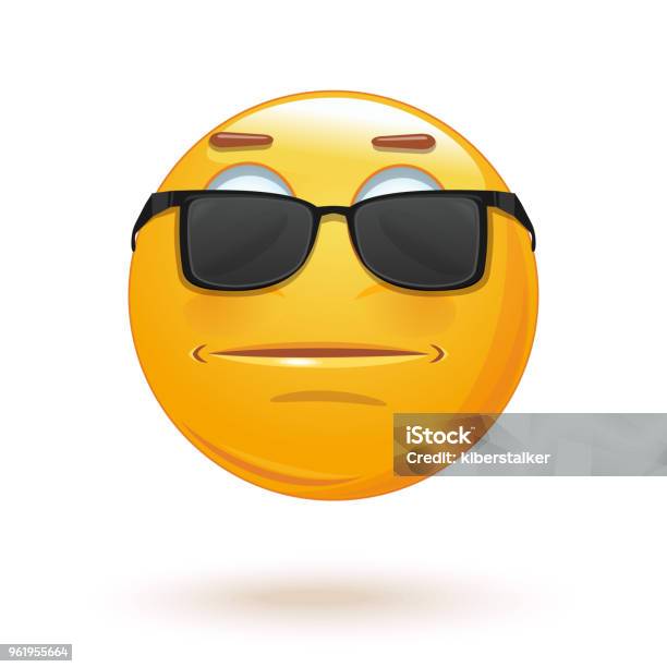 Ilustración de Cara De Emoticon Indiferente En Gafas De Sol y más Vectores Libres de Derechos de Aburrimiento - Aburrimiento, Actitud, Amarillo - Color