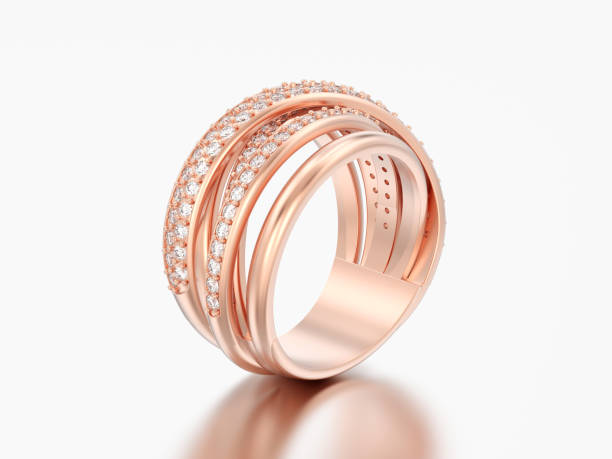 istock 3D illustration rose gold decorative diamond criss cross ring with reflection 961959632