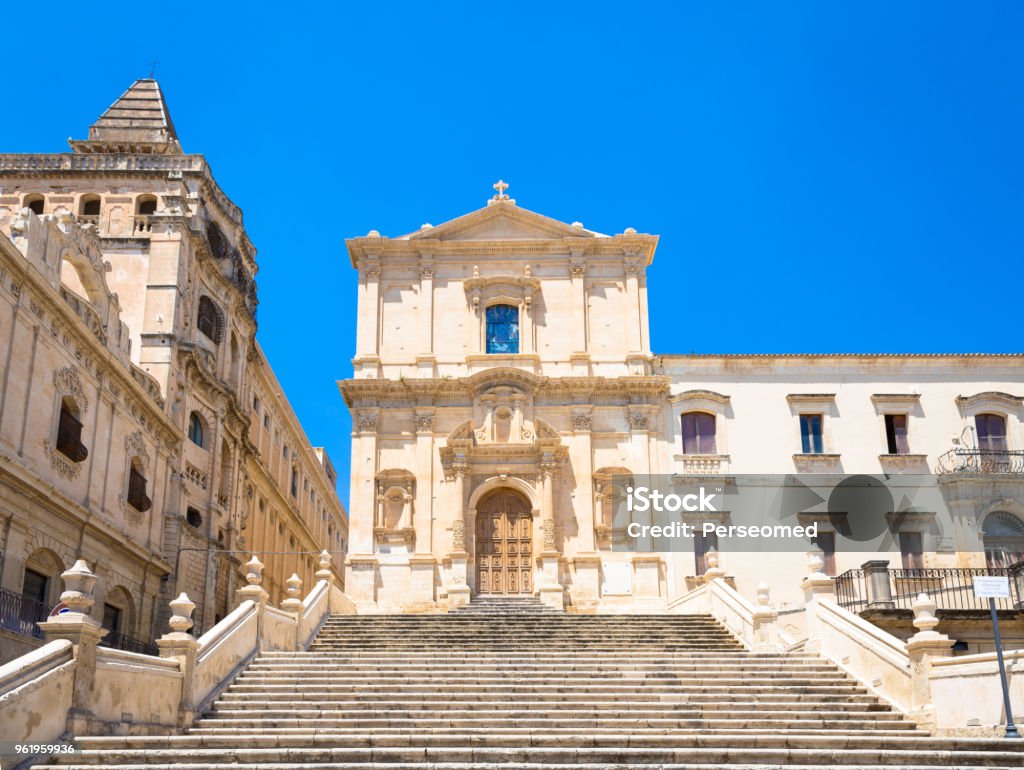 NOTO, ITALY - San Francesco D'Assisi church San Francesco is one of many new churches built after the city of Noto was virtually destroyed by the earthquake of 1693. Baroque style Ancient Stock Photo