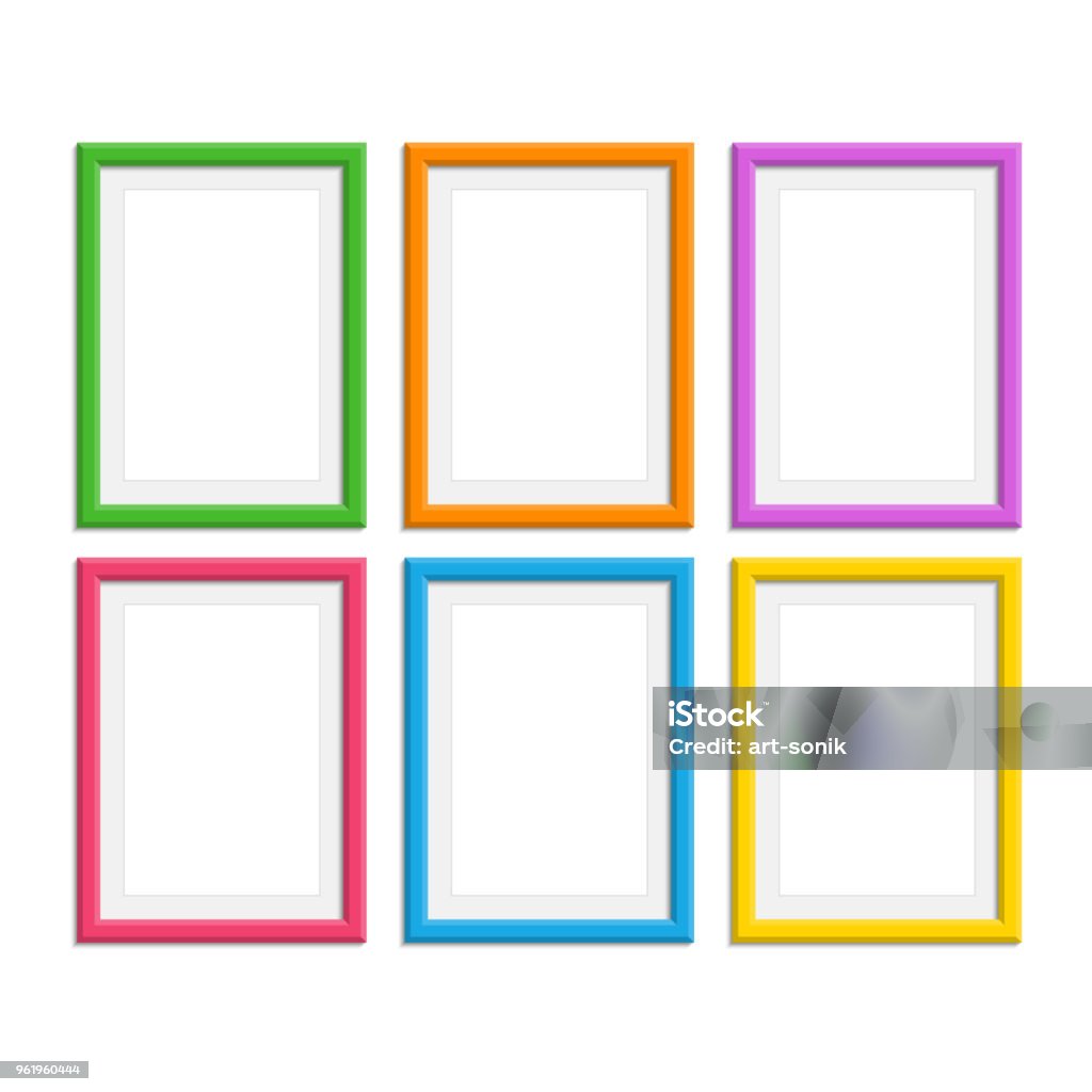 Photo Frame Set Coloured Colored Photo Frames Set Stock Illustration - Download Image Now - Art ...