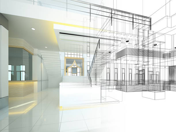 istock sketch design of interior hall, 3d rendering 961960554
