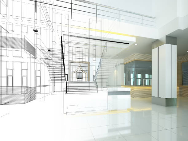 istock sketch design of interior hall, 3d rendering 961960636