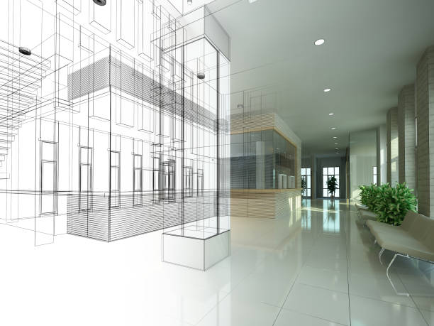 istock sketch design of interior hall, 3d rendering 961960740