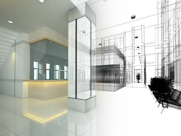 istock sketch design of interior hall, 3d rendering 961960754