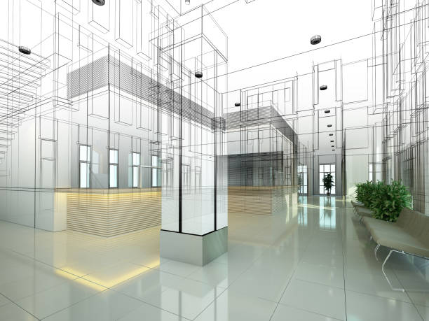 istock sketch design of interior hall, 3d rendering 961960814