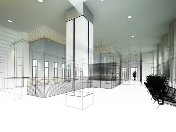 istock sketch design of interior hall, 3d rendering 961960816