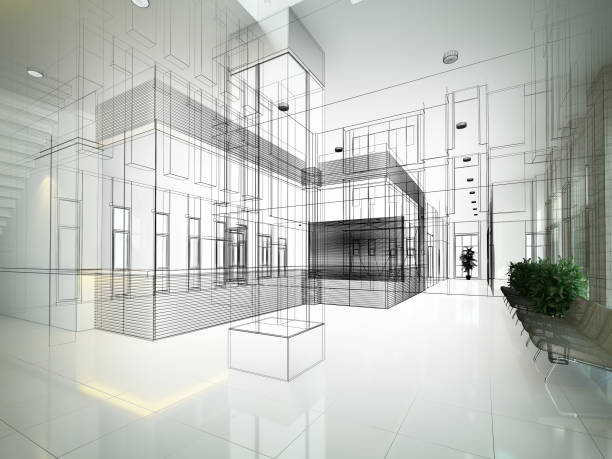istock sketch design of interior hall, 3d rendering 961960822