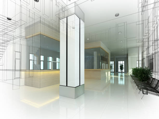 istock sketch design of interior hall, 3d rendering 961960832