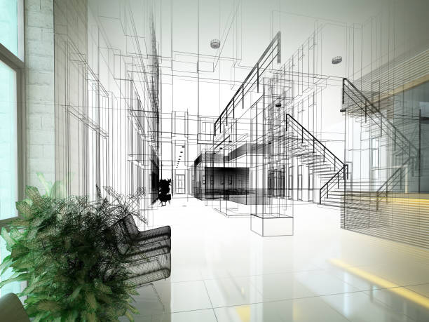 istock sketch design of interior hall, 3d rendering 961960952