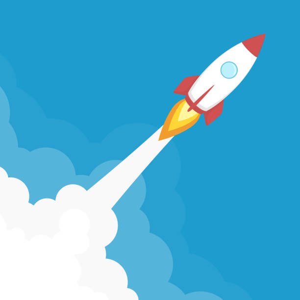 Rocket launch banner. Rocket ship launch. Start Up background. Concept of business product on a market or startup. Creative idea, rocketship template in flat style. Vector illustration EPS 10. launch event illustrations stock illustrations