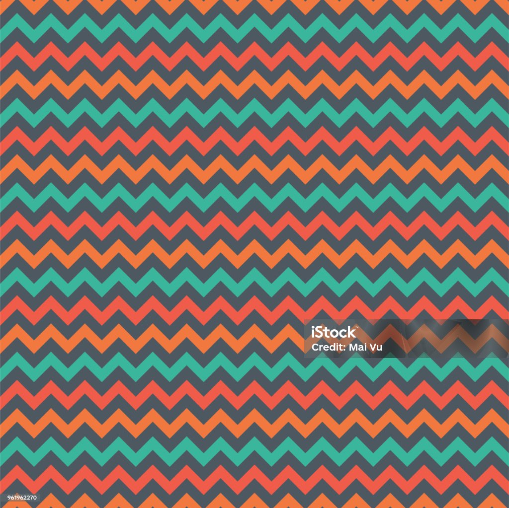 Bright Chevron Seamless Pattern Blue, red, and orange chevron on gray background Abstract stock vector