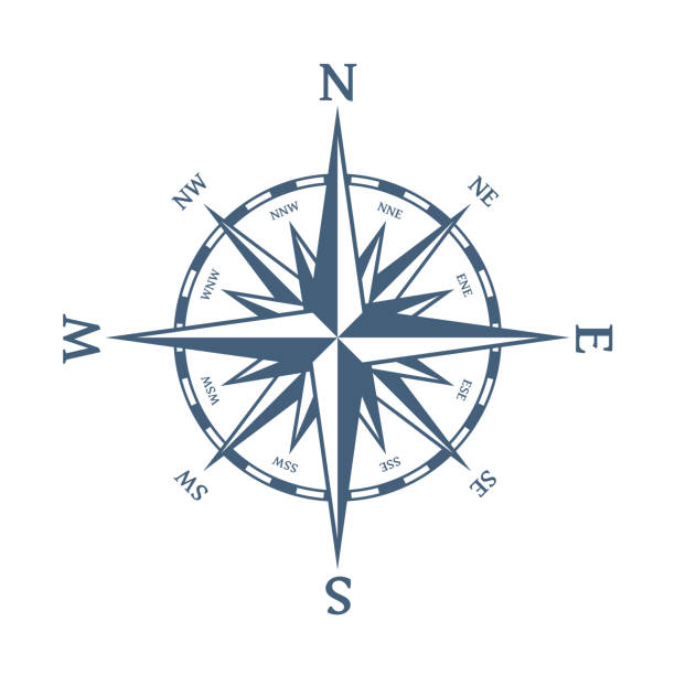 illustrazioni stock, clip art, cartoni animati e icone di tendenza di rosa del vento blu. - compass compass rose north direction