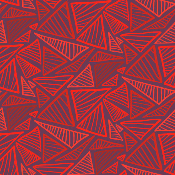 Seamless pattern with bright red triangles Abstract seamless pattern with bright red scribble triangles. Passionate fashion ruby vector texture with hand drawn shapes for textile, wrapping paper, surface, background, wallpaper flame designs stock illustrations