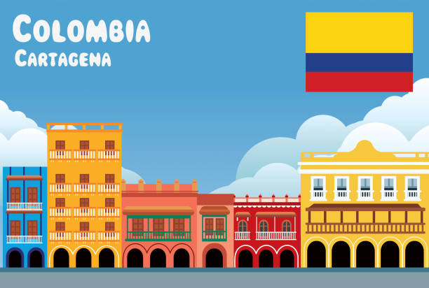 Colombia, Cartagena Vector Colombia, Cartagena cartagena street stock illustrations