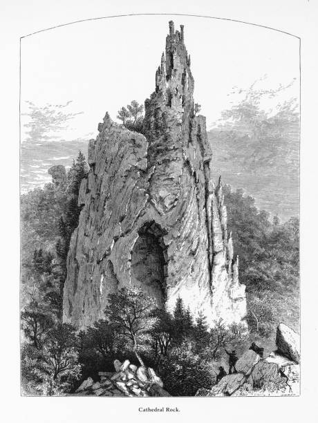 ilustraciones, imágenes clip art, dibujos animados e iconos de stock de roca catedral, petersburg, virginia occidental, estados unidos, grabado victoriano americano, 1872 - blue ridge mountains mountain mountain range appalachian mountains