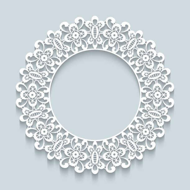 круглая кружевная рама - doily lace circle floral pattern stock illustrations