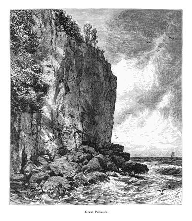 Very Rare, Beautifully Illustrated Antique Engraving of Great Palisade, Lake Superior, Minnesota, United States, American Victorian Engraving, 1872. Source: Original edition from my own archives. Copyright has expired on this artwork. Digitally restored.