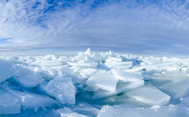 Baltic Sea on wintertime with broken ice cracks.