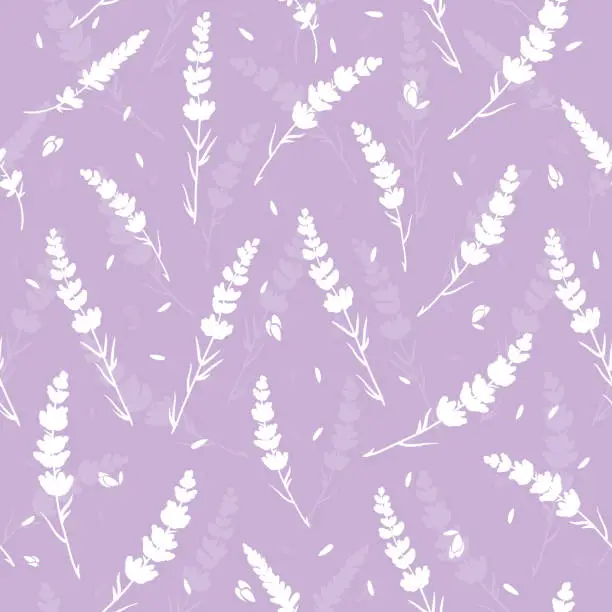 Vector illustration of Purple lavender seamless repeat pattern.