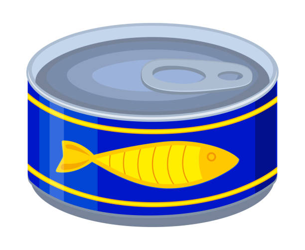 화려한 만화 통조림 생선 - can packaging tuna food stock illustrations
