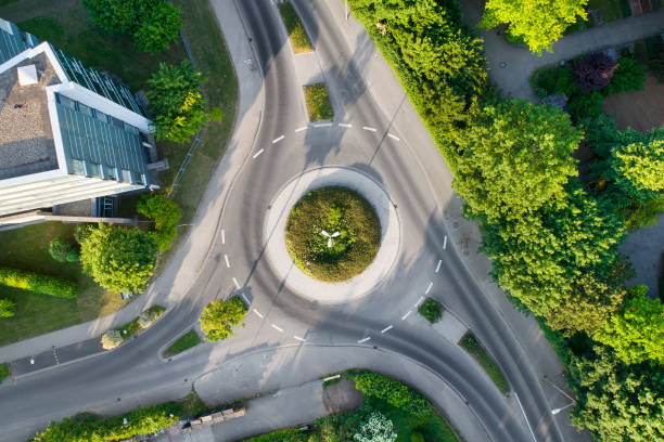 istock Traffic circle, roundabout - aerial view 961984602