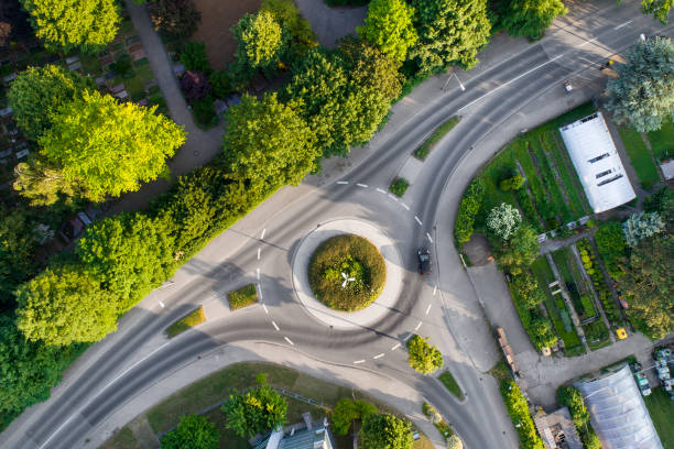 istock Traffic circle, roundabout - aerial view 961984614
