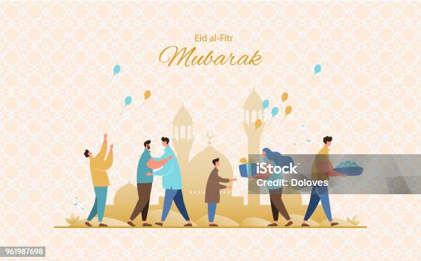 Eid Alfitr Greeting Card Vector Stock Illustration - Download Image Now - Eid-Ul-Fitr, Ramadan, Celebration