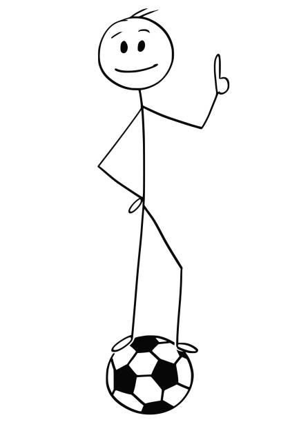 illustrations, cliparts, dessins animés et icônes de dessin animé de sourire football ou soccer player debout sur la boule - hand sign human hand ok sign grass