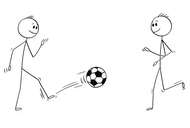 Vector illustration of Cartoon of Two Football or Soccer Players Playing or Training With Ball
