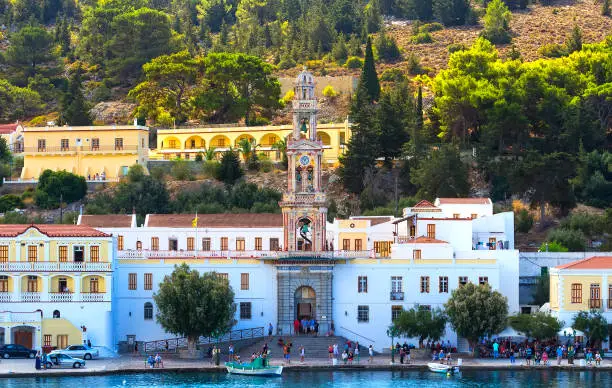 Photo from iconic Monastery of Archangel Michael Panormitis in picturesque island of Symi, Dodecanese, Greece