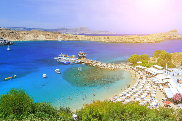 istock View from above of the main beach in Lindos 962010334
