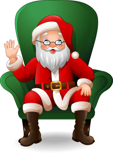 istock Cartoon santa claus sitting in green armchair on a white background 962027406