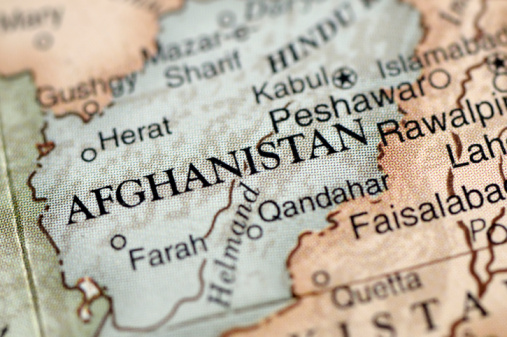 A close-up photograph of Afghanistan from a desktop globe. Adobe RGB color profile.