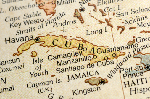 A macro photograph of Cuba from a desktop globe. Adobe RGB color profile.