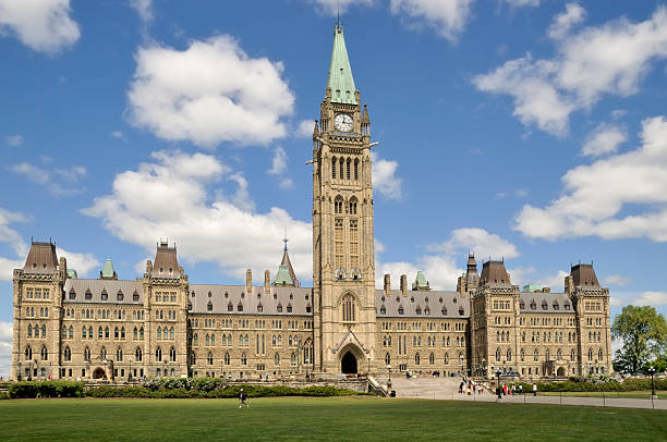 istock The Canadian Parliament on a blue sky with clouds 96203318