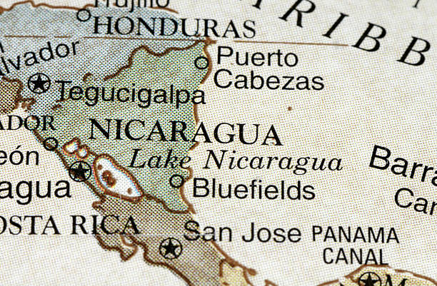 A macro photograph of Nicaragua from a desktop globe. Adobe RGB color profile.