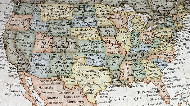 mappa di stati uniti d'america - map gulf of mexico cartography usa foto e immagini stock