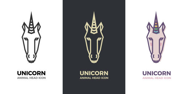 ilustrações de stock, clip art, desenhos animados e ícones de stylized geometric unicorn head illustration. vector icon tribal icon. colorful rainbow horn - pegasus horse symbol mythology