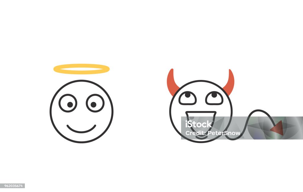 Good and evil concept emoticon icons. Character heads representing conscience. Good and Bad. Vector isolated icon set vector eps10 Angel stock vector