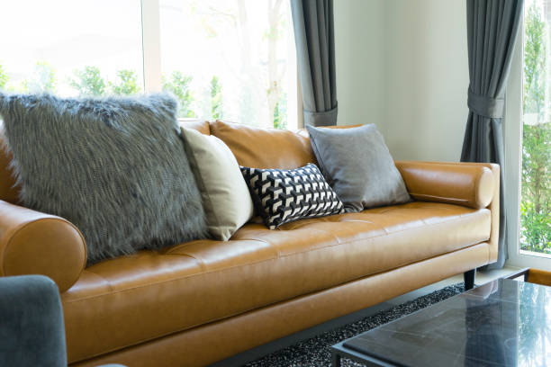 istock decorative pillow on leather sofa in living room 962035818