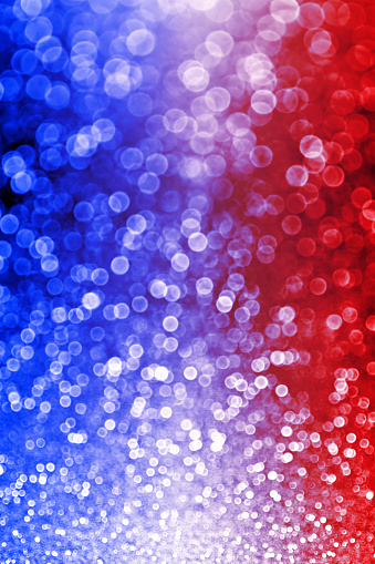 Abstract patriotic red white and blue glitter sparkle background for party invite, July firework burst, memorial lights, elect president vote, sale texture, labor day and celebrate independence banner