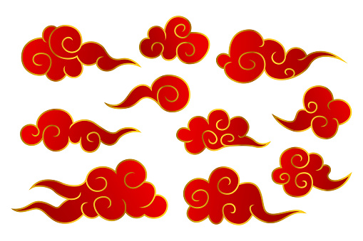 Vetores de Coleção De Símbolos De Nuvem Chinês Vermelho E Dourado