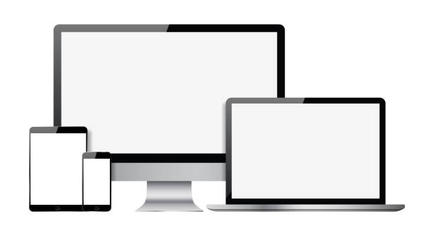 istock Set of blank screens with computer monitor, laptop, tablet, and smartphone 962039932